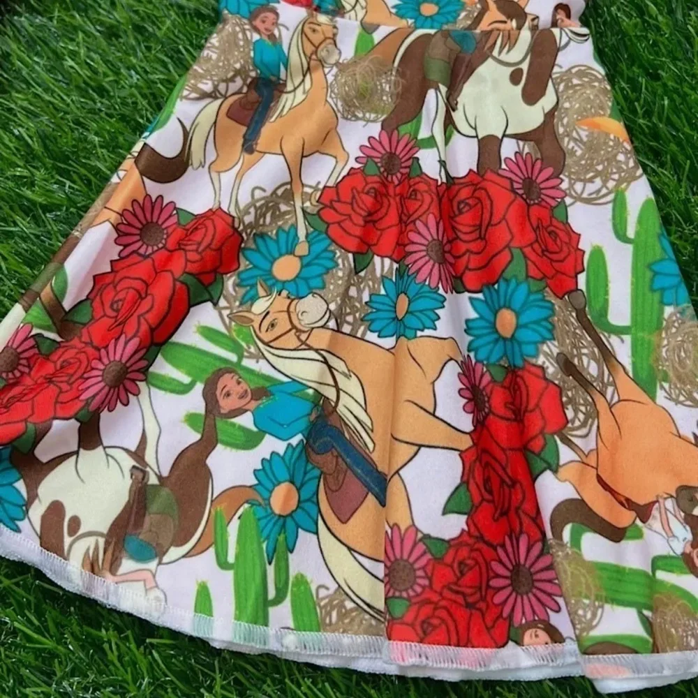 Abigail Floral Horse and Girls Peach Short Sleeve Shirt and Pant Set